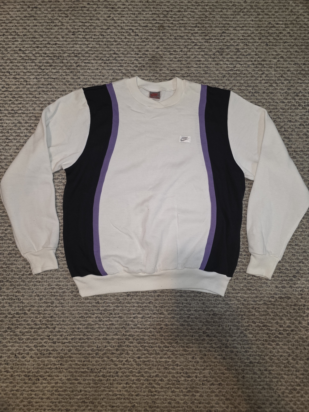 Nike Men’s Cream Crewneck Sweater with Black & Purple Panels